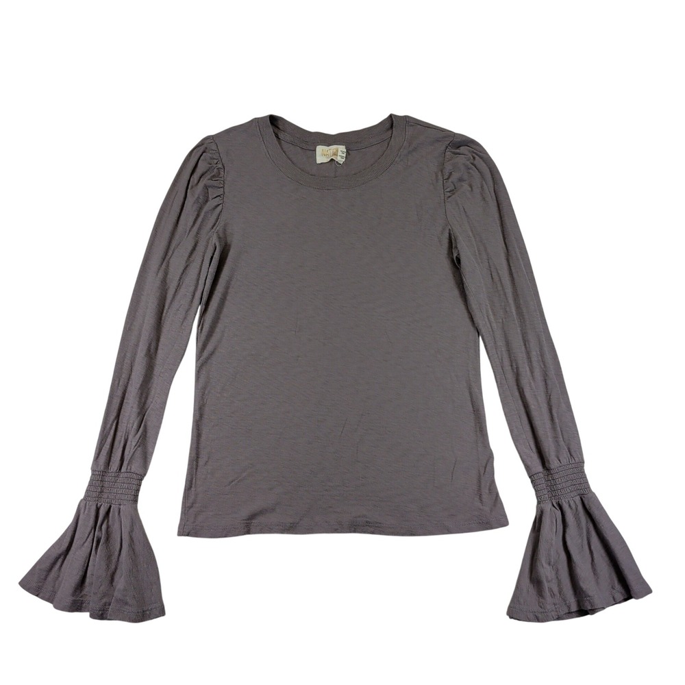Nation LTD Gray Pima Cotton Puff Shoulder Bell Sleeve Top Small 1277RS